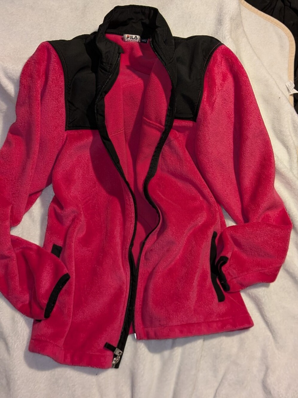 Fila Pink and Black Zip-Up Fleece Jacket